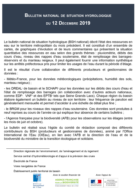 Bulletin de situation hydrologique de décembre 2019