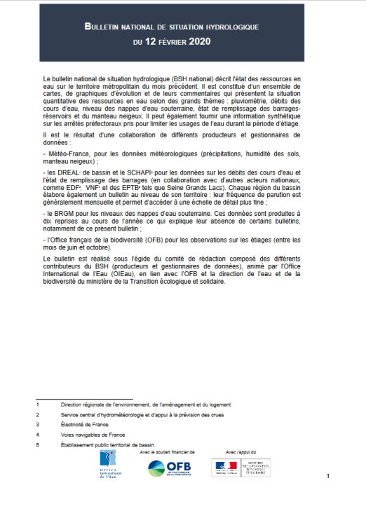 Bulletin de situation hydrologique de février 2020