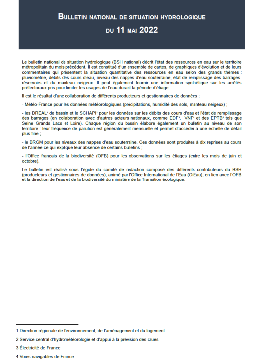Bulletin national de situation hydrologique de mai 2022