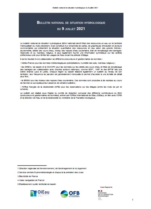 Bulletin de situation hydrologique de juillet 2021