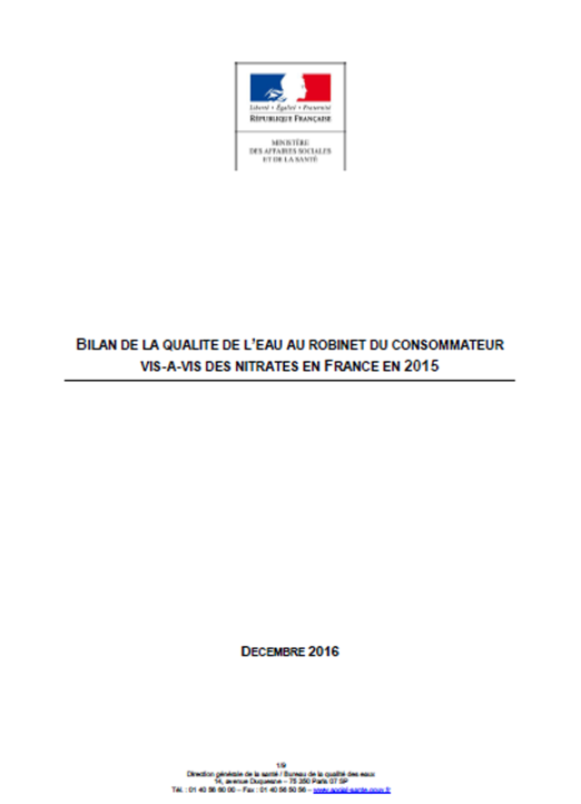 La qualité de l’eau potable vis-à-vis des nitrates (données 2015)