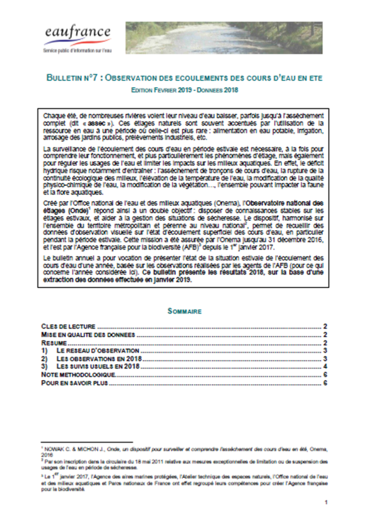 Vignette de la synthèse Observation des écoulements des cours d’eau en été (données 2018)