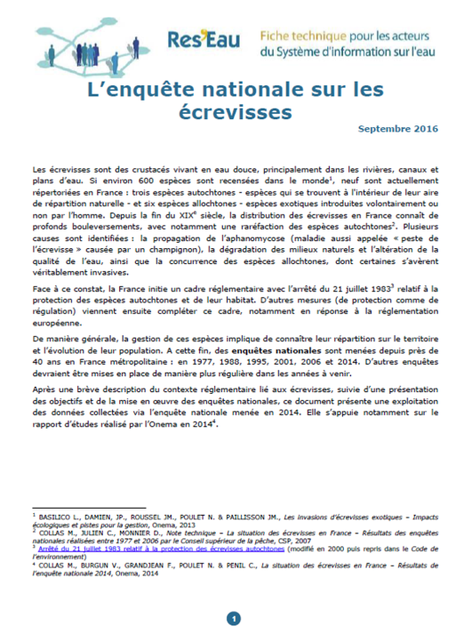L’enquête nationale sur les écrevisses (Édition 2016)