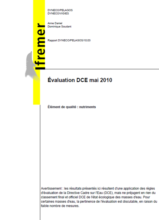 Évaluation DCE de l’état écologique des masses d’eau littorales - Élément de qualité : Nutriments (données 2003-2008)