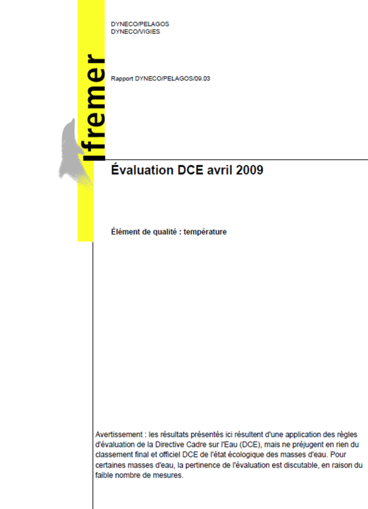 Évaluation DCE de l’état écologique des masses d’eau littorales - Élément de qualité : Température (données 2003-2008)