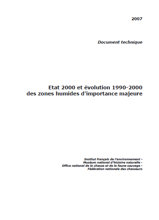 État 2000 et évolution 1990-2000 des zones humides d’importance majeure